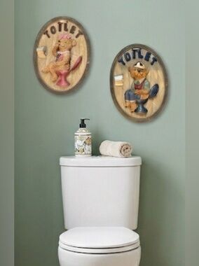 Teddy Bear Bathroom Wall Plaque Set